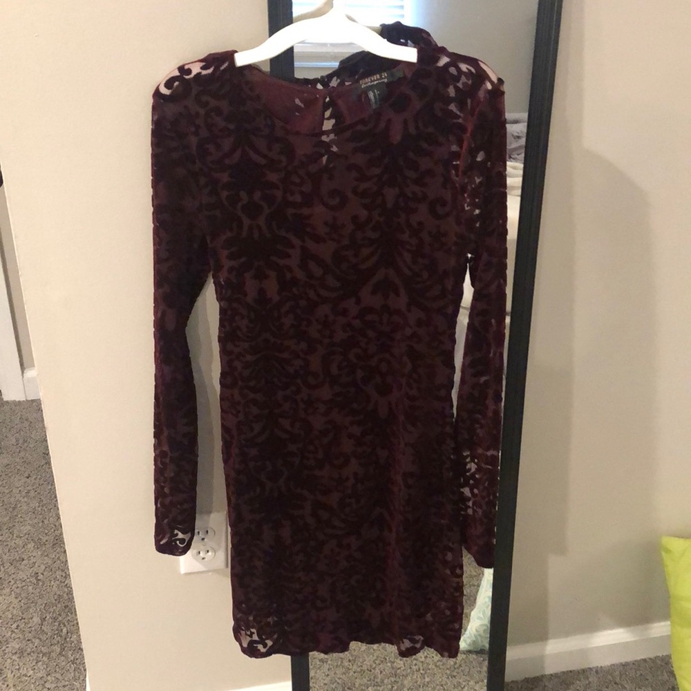 Velvet patterned long sleeve dress, size small.